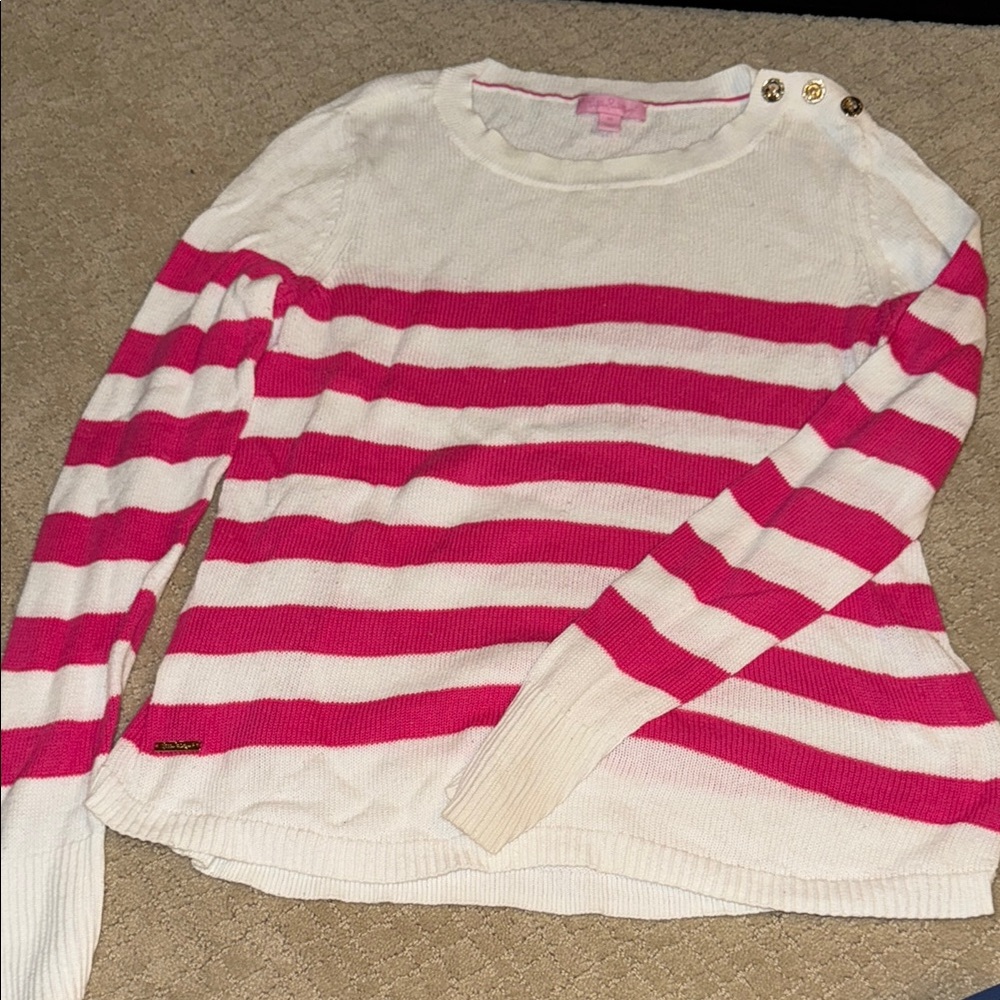 Lilly Pulitzer Pink and White Crew Neck Sweater